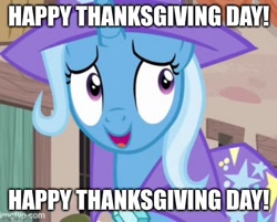 Size: 556x448 | Tagged: safe, edit, edited screencap, imported from derpibooru, screencap, trixie, cropped, holiday, text, thanksgiving