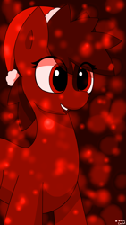Size: 2160x3840 | Tagged: safe, artist:monycaalot, imported from derpibooru, oc, oc:mony caalot, earth pony, pony, christmas, earth pony oc, hat, holiday, red background, santa hat, simple background, solo