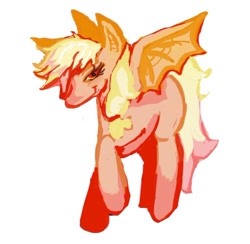 Size: 750x731 | Tagged: safe, artist:cutegargoyle, imported from derpibooru, applejack, bat pony, pony, bat ponified, fangs, race swap, simple background, smiling, solo, white background