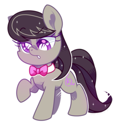 Size: 821x854 | Tagged: safe, artist:yokokinawa, edit, imported from ponybooru, octavia melody, earth pony, pony, bowtie, chibi, female, lidded eyes, mare, necktie, open mouth, raised hoof, raised leg, simple background, solo, strabismus, white background, white pupils