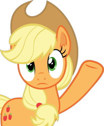 Size: 3000x3649 | Tagged: safe, artist:frownfactory, imported from derpibooru, applejack, pony, made in manehattan, applejack's hat, cowboy hat, female, hat, high res, mare, raised hoof, simple background, solo, transparent background, vector