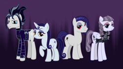 Size: 5347x3008 | Tagged: safe, artist:andoanimalia, imported from derpibooru, funnel web, inky rose, moonlight raven, snow hope, earth pony, pegasus, unicorn, female, goth, male, smiling