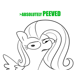 Size: 3651x3300 | Tagged: safe, artist:tjpones, imported from derpibooru, fluttershy, pegasus, pony, black and white, female, grayscale, greentext, high res, looking at you, mare, monochrome, peeved, simple background, solo, text, white background