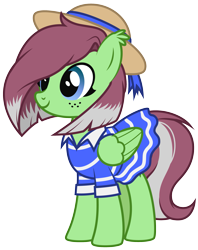 Size: 1911x2408 | Tagged: safe, artist:lightning stripe, imported from derpibooru, oc, oc only, oc:watermelon success, pegasus, pony, derpibooru community collaboration, 2022 community collab, clothes, dress, female, freckles, hat, mare, pegasus oc, simple background, solo, straw hat, transparent background