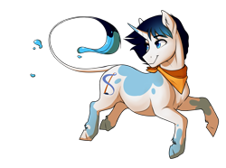 Size: 3169x2361 | Tagged: safe, artist:royvdhel-art, imported from derpibooru, oc, oc only, pony, unicorn, high res, leonine tail, looking back, male, neckerchief, simple background, smiling, stallion, tail, transparent background