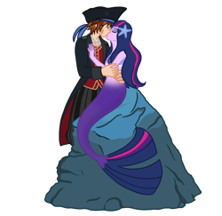 Size: 750x730 | Tagged: safe, artist:wavebreeze234, imported from derpibooru, twilight sparkle, human, mermaid, equestria girls, clothes, crossover, crossover shipping, eyelashes, eyes closed, female, grin, hat, kingdom hearts, kissing, male, mermaidized, shipping, simple background, smiling, sora, species swap, straight, transparent background
