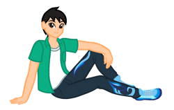Size: 1100x700 | Tagged: safe, artist:wavebreeze234, imported from derpibooru, oc, oc only, oc:wave breeze, human, clothes, humanized, male, pants, shoes, simple background, sitting, smiling, solo, transparent background
