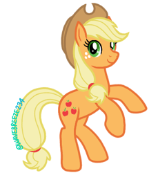 Size: 850x926 | Tagged: safe, artist:wavebreeze234, imported from derpibooru, applejack, earth pony, pony, cowboy hat, female, freckles, hat, mare, rearing, signature, simple background, solo, transparent background