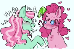 Size: 1013x670 | Tagged: safe, artist:spookberry, imported from derpibooru, minty, pinkie pie, earth pony, pony, female, g1 to g4, g3, g4, generation leap, lesbian, mintypie, shipping