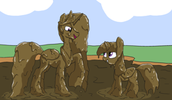 Size: 2000x1166 | Tagged: safe, artist:amateur-draw, imported from derpibooru, princess celestia, twilight sparkle, alicorn, pony, covered in mud, duo, female, looking at each other, looking at someone, looking down, looking up, mare, mud, mud bath, mud play, mud pony, muddy, twilight sparkle (alicorn), wet and messy