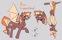 Size: 4096x2631 | Tagged: safe, artist:renderpoint, imported from derpibooru, oc, oc only, oc:rosa copperhead, bat pony, pony, bat pony oc, hanging by tail, solo, tree branch