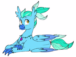 Size: 4360x3264 | Tagged: safe, artist:chub-wub, imported from derpibooru, oc, oc only, oc:diamond glitz, classical hippogriff, hippogriff, fanfic:set sail, crossed arms, female, folded wings, lying down, ponytail, simple background, smiling, solo, wings