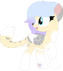 Size: 1280x1446 | Tagged: safe, artist:pure-blue-heart, imported from derpibooru, oc, oc only, cat, cat pony, original species, pegasus, art fight revenge, colored wings, deviantart watermark, female, mare, obtrusive watermark, paws, simple background, solo, transparent background, two toned wings, watermark, wings