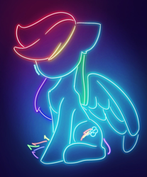 Size: 1243x1502 | Tagged: safe, artist:shavurrr, imported from derpibooru, rainbow dash, pegasus, pony, female, light, mare, neon, sitting, solo