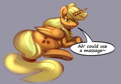 Size: 1332x929 | Tagged: safe, artist:applepost67, imported from derpibooru, applejack, alicorn, pony, alicornified, applecorn, princess applejack, race swap, simple background, solo