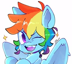 Size: 2048x1834 | Tagged: safe, artist:haichiroo, imported from derpibooru, rainbow dash, pegasus, pony, bust, one eye closed, open mouth, portrait, simple background, solo, white background, wink