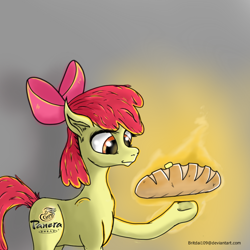 Size: 900x900 | Tagged: safe, artist:tincantim, imported from derpibooru, apple bloom, earth pony, pony, bread, female, filly, food, solo