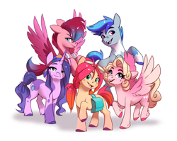 Size: 1598x1270 | Tagged: safe, artist:28gooddays, imported from derpibooru, hitch trailblazer, izzy moonbow, pipp petals, sunny starscout, zipp storm, earth pony, pegasus, pony, unicorn, alternate design, g5, mane five (g5), my little pony: a new generation, simple background, white background