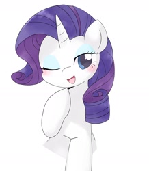 Size: 1616x1852 | Tagged: safe, artist:ginmaruxx, imported from derpibooru, rarity, pony, unicorn, blushing, cute, female, mare, one eye closed, open mouth, open smile, raribetes, simple background, smiling, solo, white background, wink