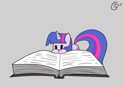 Size: 1280x896 | Tagged: safe, artist:genericmlp, imported from derpibooru, twilight sparkle, pony, unicorn, book, female, gray background, mare, micro, simple background, solo, unicorn twilight