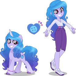 Size: 3990x4000 | Tagged: safe, artist:orin331, imported from derpibooru, izzy moonbow, pony, unicorn, equestria girls, accessory, ankles, belt, blue hair, bracelet, clothes, cute, cutie mark, equestria girls-ified, female, g4, g5, g5 to equestria girls, g5 to g4, high res, human ponidox, izzybetes, jewelry, looking at you, movie accurate, my little pony: a new generation, open arms, self paradox, self ponidox, simple background, smiling, smiling at you, solo, standing, standing on one leg, transparent background, unshorn fetlocks