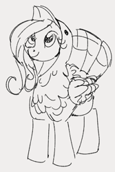 Size: 328x491 | Tagged: safe, artist:dotkwa, imported from derpibooru, fluttershy, pegasus, pony, animal costume, clothes, costume, female, gray background, grayscale, holiday, mare, monochrome, simple background, sketch, smiling, solo, thanksgiving, turkey costume
