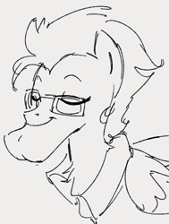 Size: 324x429 | Tagged: safe, artist:dotkwa, imported from derpibooru, oc, oc only, pegasus, pony, bust, chest fluff, chin, cleft chin, eyes closed, glasses, grayscale, male, monochrome, sketch, stallion