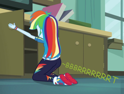 Size: 926x701 | Tagged: safe, artist:thedarkpony, edit, edited screencap, imported from derpibooru, screencap, rainbow dash, equestria girls, ass, butt, cropped, fart, fart edit, fart noise, female, onomatopoeia, rainbutt dash, sound effects