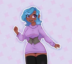 Size: 1840x1634 | Tagged: safe, artist:_alixxie_, imported from derpibooru, izzy moonbow, human, clothes, corset, dark skin, dress, female, g5, humanized, my little pony: a new generation, socks, solo, stockings, thigh highs, zettai ryouiki