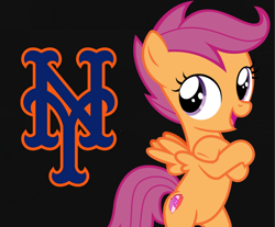 Size: 1280x1058 | Tagged: safe, artist:toothfury, imported from derpibooru, scootaloo, black background, mlb, new york mets, simple background