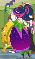 Size: 407x671 | Tagged: safe, imported from derpibooru, screencap, rarity, sci-twi, twilight sparkle, equestria girls, equestria girls series, holidays unwrapped, spoiler:eqg series (season 2), converse, cornucopia costumes, cropped, inflatable dress, o come all ye squashful, shoes