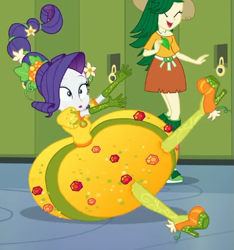 Size: 471x504 | Tagged: safe, imported from derpibooru, screencap, rarity, sweet leaf, equestria girls, equestria girls series, holidays unwrapped, spoiler:eqg series (season 2), cornucopia costumes, cropped, inflatable dress, o come all ye squashful