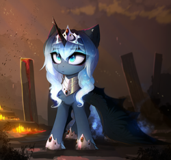 Size: 4152x3894 | Tagged: source needed, safe, artist:magnaluna, imported from derpibooru, princess luna, alicorn, pony, bat wings, female, gradient mane, hoof shoes, jewelry, mare, regalia, solo, spread wings, wings