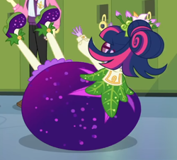 Size: 566x515 | Tagged: safe, imported from derpibooru, screencap, nolan north, sci-twi, twilight sparkle, equestria girls, equestria girls series, holidays unwrapped, spoiler:eqg series (season 2), cornucopia costumes, cropped, o come all ye squashful, offscreen character