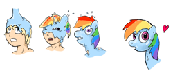 Size: 1161x566 | Tagged: dead source, safe, alternate version, artist:mutrio, imported from derpibooru, rainbow dash, goo, human, pegasus, gritted teeth, human to pony, male to female, one eye closed, open mouth, rule 63, simple background, slime, transformation, transformation sequence, transgender transformation