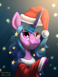 Size: 1668x2224 | Tagged: safe, artist:dash wang, imported from derpibooru, izzy moonbow, pony, unicorn, christmas, clothes, g5, hat, holiday, my little pony: a new generation, solo, stars