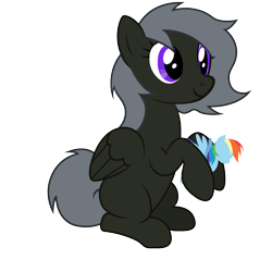 Size: 1200x1200 | Tagged: safe, artist:slithtley sparkle, imported from derpibooru, oc, oc only, oc:slithtley sparkle, pegasus, pony, derpibooru community collaboration, 2022 community collab, folded wings, full body, hoof hold, hooves, pegasus oc, show accurate, simple background, sitting, smiling, solo, transparent background, wings