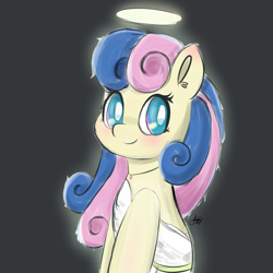 Size: 2160x2160 | Tagged: safe, artist:limitmj, imported from derpibooru, bon bon, sweetie drops, earth pony, pony, adorabon, bust, cute, female, high res, mare, portrait, signature, smiling, solo, spotlight, white dress