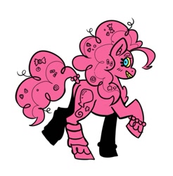 Size: 693x703 | Tagged: safe, artist:dandy_pony, imported from derpibooru, pinkie pie, earth pony, pony, bracelet, candy, clothes, food, grin, jewelry, leg warmers, limited palette, profile, simple background, smiling, solo, white background