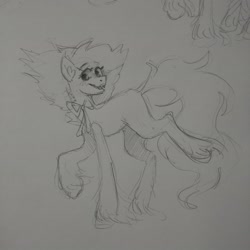 Size: 2048x2047 | Tagged: safe, artist:dandy_pony, imported from derpibooru, earth pony, pony, bow, grayscale, high res, huggy wuggy, monochrome, pencil drawing, ponified, poppy playtime, rule 85, sharp teeth, sketch, solo, teeth, traditional art, unshorn fetlocks