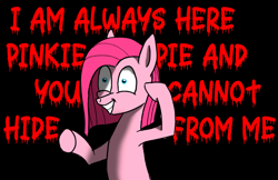 Size: 2735x1775 | Tagged: safe, artist:enteryourponyname, imported from derpibooru, pinkie pie, earth pony, pony, black background, crazy face, eyes open, faic, pinkamena diane pie, raised hoof, scary face, simple background, solo