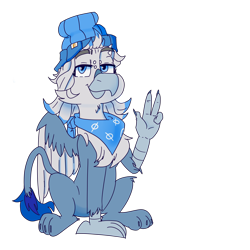 Size: 5000x5000 | Tagged: safe, artist:xasslash, imported from derpibooru, oc, oc only, oc:flynn the icecold, griffon, derpibooru community collaboration, 2022 community collab, bandana, beanie, hat, male, piercing, simple background, solo, transparent background