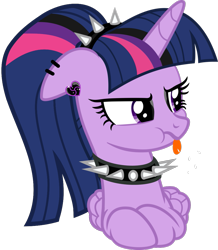 Size: 925x1059 | Tagged: safe, artist:aethon056, editor:severity-gray, imported from derpibooru, twilight sparkle, alicorn, pony, alternate hairstyle, choker, collar, cute, ear piercing, eyeliner, eyeshadow, female, goth, makeup, piercing, raspberry, simple background, solo, tongue out, transparent background, twilight sparkle (alicorn)