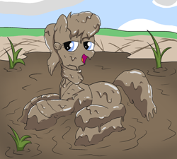 Size: 2000x1800 | Tagged: safe, artist:amateur-draw, imported from derpibooru, ms. harshwhinny, earth pony, pony, clothes, covered in mud, female, lying down, mare, mud, mud bath, mud play, mud pony, muddy, unprofessional, wet and messy