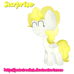Size: 1024x1024 | Tagged: safe, artist:paintrocks1, imported from derpibooru, surprise, pegasus, pony, adoraprise, cute, eyes closed, female, folded wings, g1, g1 to g4, g4, generation leap, mare, pink text, simple background, smiling, text, transparent background, wings, yellow text