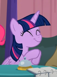 Size: 344x464 | Tagged: safe, imported from derpibooru, screencap, twilight sparkle, alicorn, pony, a trivial pursuit, season 9, cropped, cute, eyes closed, smiling, solo, twiabetes, twilight sparkle (alicorn)