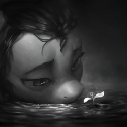 Size: 960x960 | Tagged: safe, artist:assasinmonkey, imported from derpibooru, pony, black and white, g5, grayscale, monochrome, my little pony: a new generation, plant, solo, water