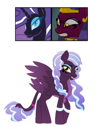 Size: 593x705 | Tagged: safe, artist:tragedy-kaz, imported from derpibooru, rarity, hybrid, pony, unicorn, base used, interspecies offspring, magical lesbian spawn, makeup, offspring, parent:nightmare rarity, parent:sphinx (character), screencap reference, simple background, smiling, transparent background