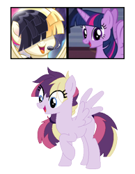 Size: 484x625 | Tagged: safe, artist:tragedy-kaz, imported from derpibooru, songbird serenade, twilight sparkle, oc, alicorn, pegasus, pony, my little pony: the movie, base used, eyelashes, hair over eyes, headworn microphone, horn, magical lesbian spawn, offspring, parent:songbird serenade, parent:twilight sparkle, parents:songlight, screencap reference, simple background, smiling, transparent background, twilight sparkle (alicorn), wings