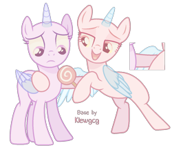 Size: 1293x1120 | Tagged: safe, artist:klewgcg, imported from derpibooru, oc, oc only, alicorn, pony, alicorn oc, bald, base, candy, duo, eyelashes, female, food, frown, hoof hold, horn, lollipop, mare, side hug, simple background, smiling, transparent background, wings